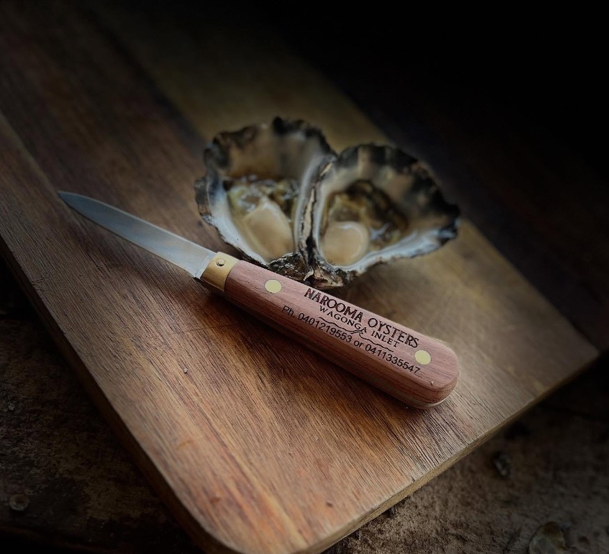 Narooma Oysters shucking knife and oysters